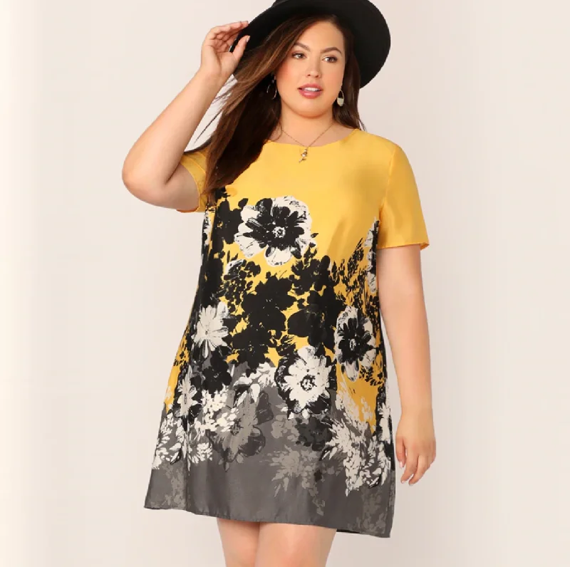 Women's Summer Floral O-Neck Dress | Plus Size Plus Size Skater