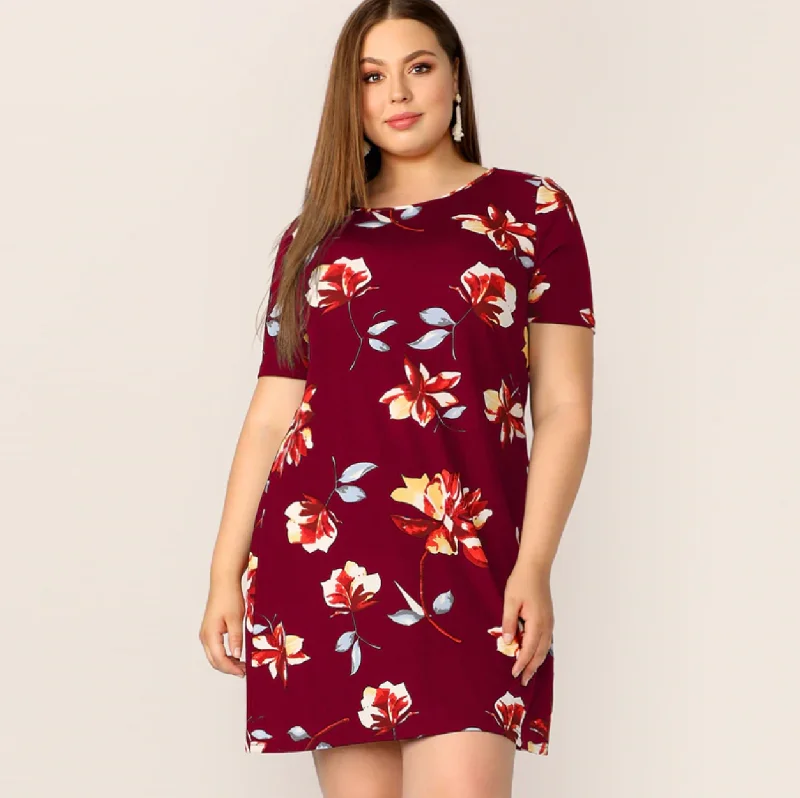 Women's Summer Floral O-Neck Dress | Plus Size Plus Size Tunic