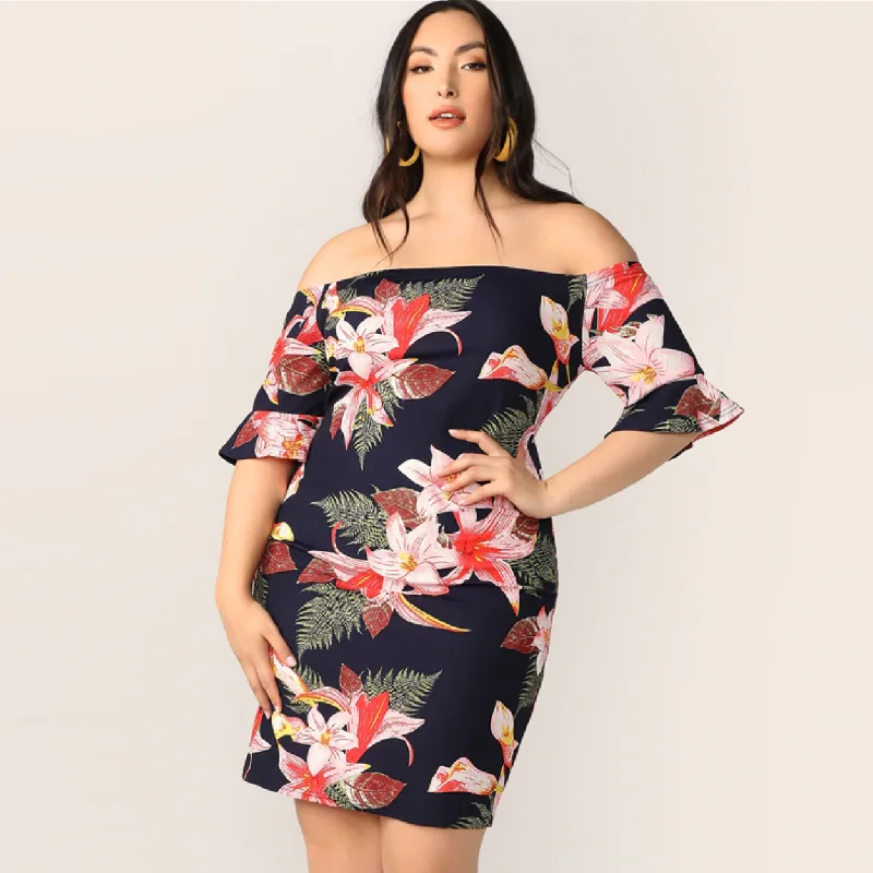 Women's Summer Floral Off-Shoulder Dress | Plus Size Plus Size A-line