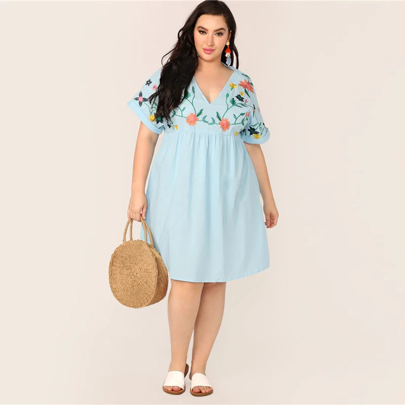 Women's Summer Short-Sleeve High-Waist Dress | Plus Size Comfy Plus Dress