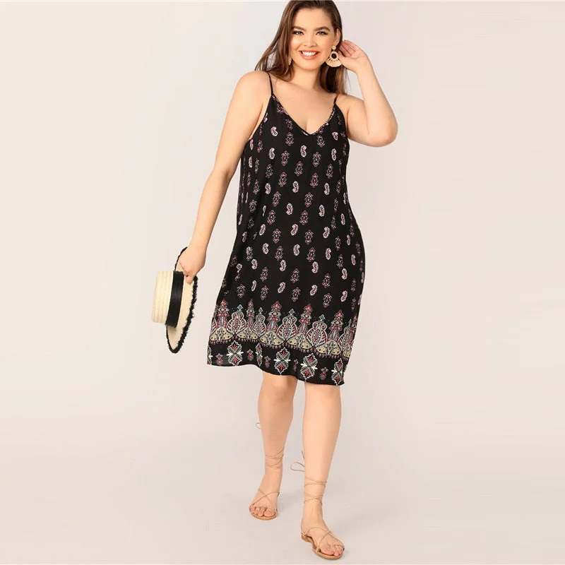 Women's Summer Sleeveless V-Neck Dress | Plus Size Trendy Plus Dress