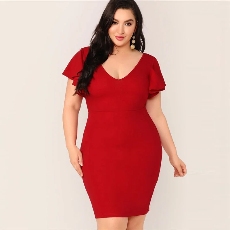 Women's Summer V-Neck Dress | Plus Size Plus Size Ruched