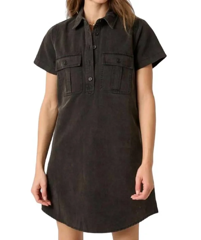 Acid Wash Shirt Dress In Black Elegant Shirt Gown