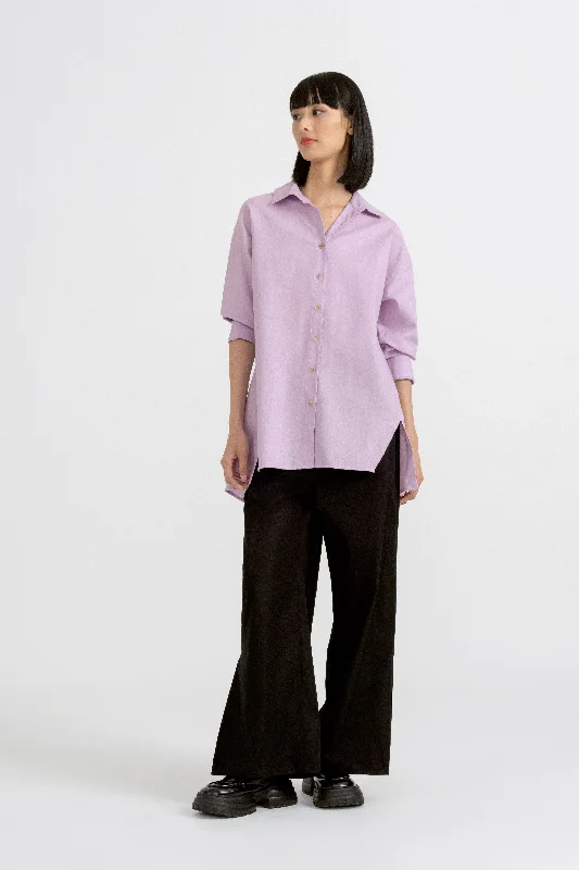 Byron Relaxed Linen Blend Shirt in Light Purple Shirt Dress Chic