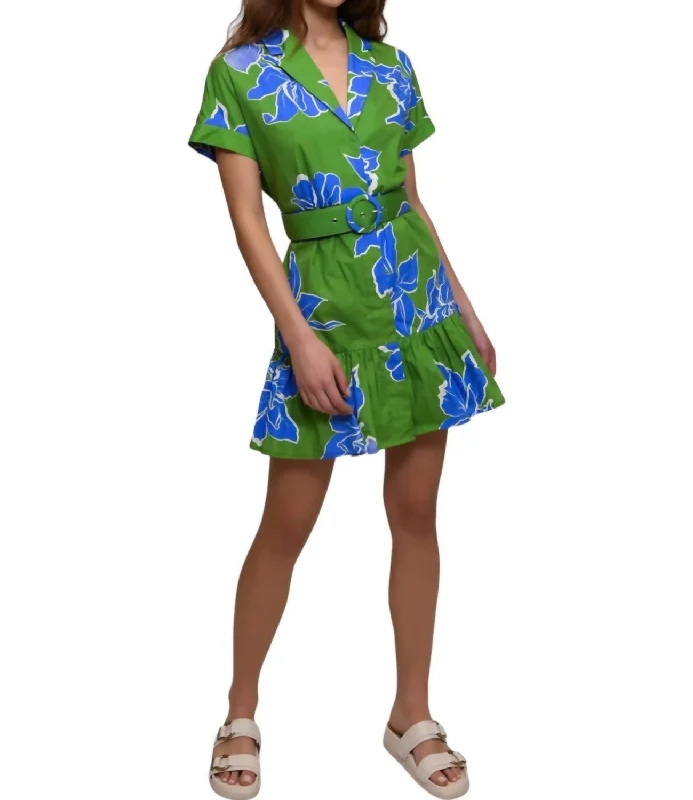 Camp Shirt Dress In Green Tied Shirt Dress