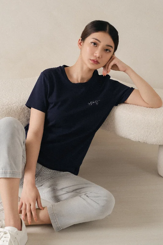 Carina Basic T-Shirt in Navy Blue Elegant Shirt Dress