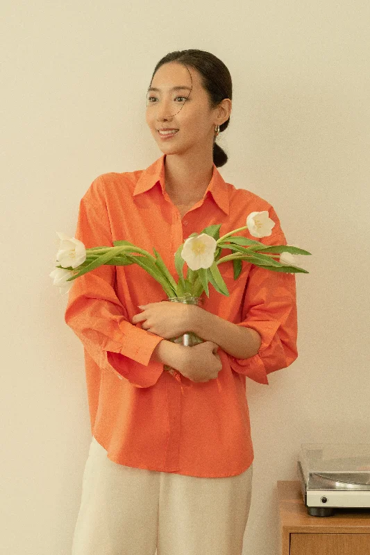 Charice Oversized Shirt in Bright Orange High-Waisted Shirt Dress