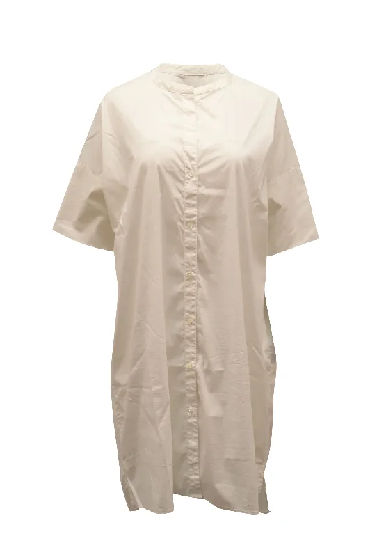 James Perse Button Down Shirt Dress in White Cotton Stylish Button Shirt