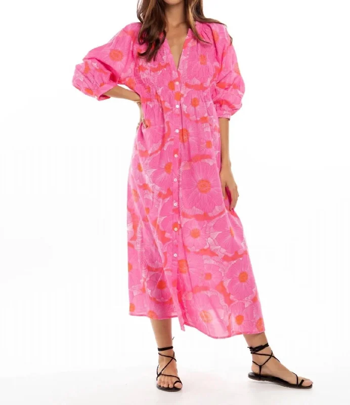 Yvette Shirt Dress In Fuchsia Pleated Shirt Dress